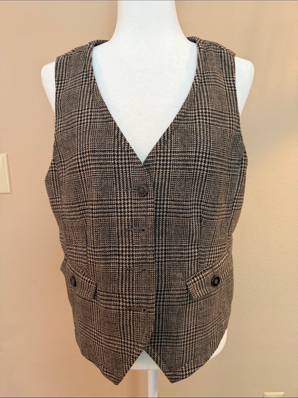 Eddie Bauer Brown and Black Glen Plaid Vest